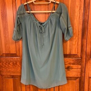 City Studio Sage Green Off Shoulder Boho Popover Tunic Dressy casual Size S